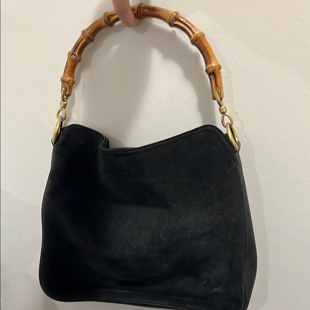 Vintage Gucci Shoulder Bag Suede and leather with Bamboo Handles
